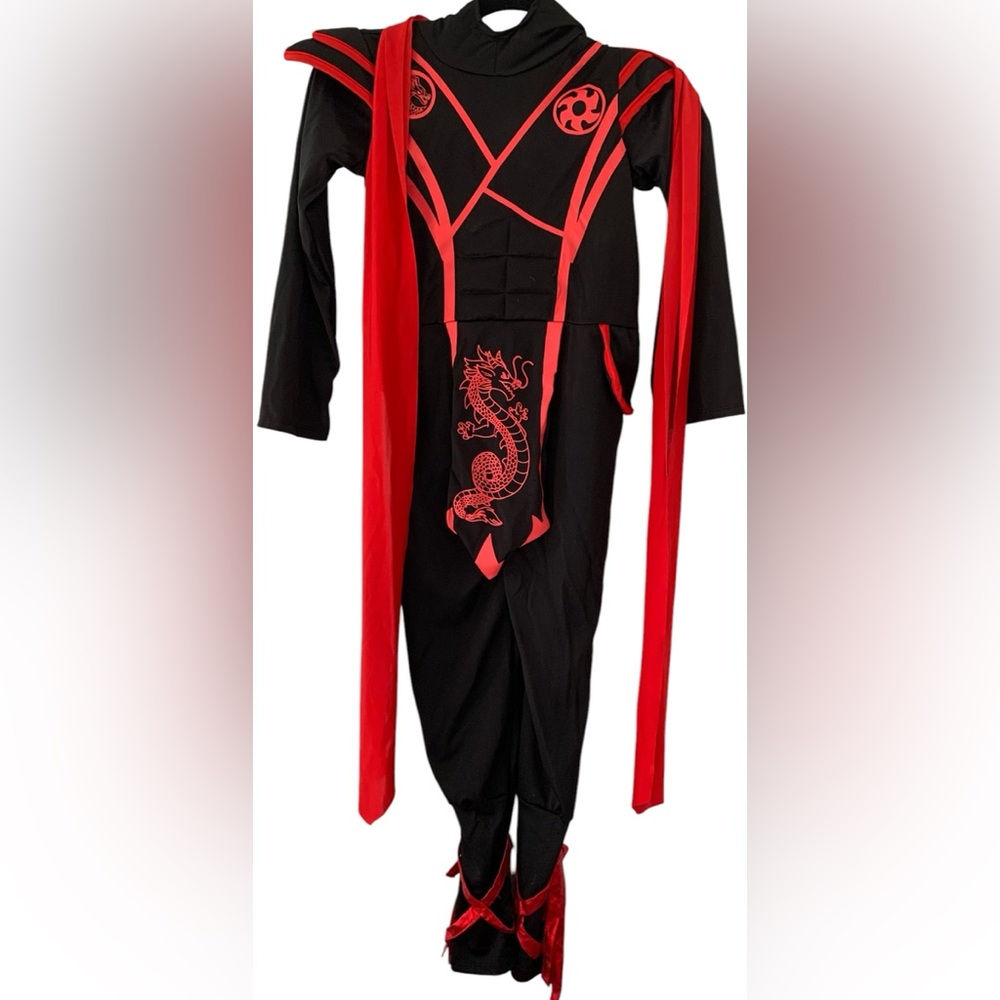 Jazgrom Med. Ninja Dragon Costume Jumpsuit W/hood Set; Belt And Ninja Gloves